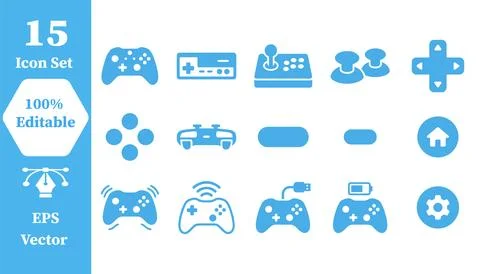 Gaming controllers and console accessory digital icon set with controller Stock Illustration