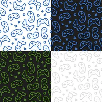Gaming Controllers seamless pattern. Dark and white, 4 variations. Stock Illustration