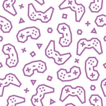 Gaming Controllers seamless pattern. Light purple on white background Stock Illustration