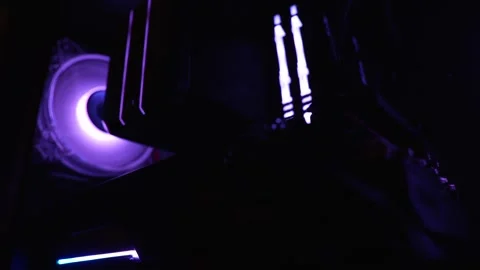 Gaming desktop computer with purple backlight close-up Stock Footage 282923415