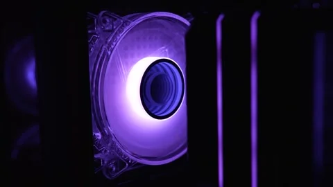 Gaming desktop computer with purple backlight close-up Stock Footage 282923419