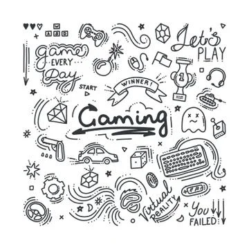 Gaming doodle set. Vector illustration Stock Illustration