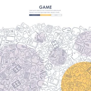 Gaming Doodle Website Template Design Stock Illustration