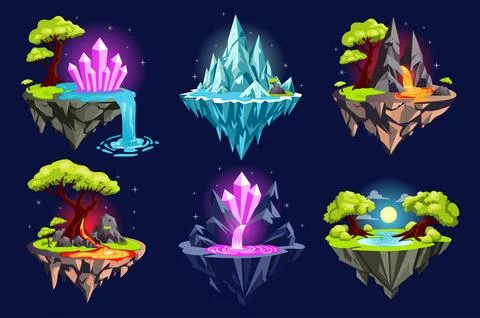 Gaming Fantasy Islands Set Elements Stock Illustration