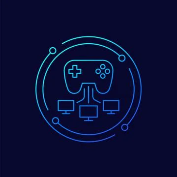 Gaming, gamepad and computers icon, linear design Illustration