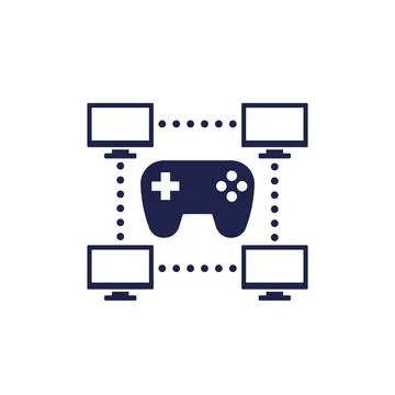 Gaming, gamepad and computers icon, network for games Illustration