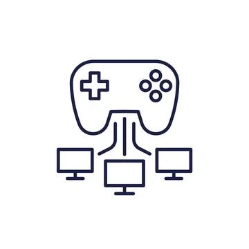 Gaming, gamepad and computers line icon Illustrazione stock