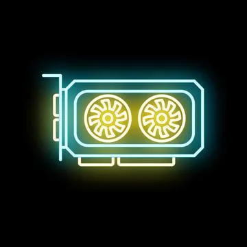 Gaming gpu neon light digital graphics card Stock Illustration