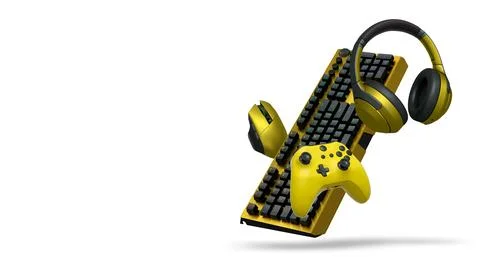 Gaming headset, console controller, ergonomic mouse, and RGB keyboard isolated Stock Illustration