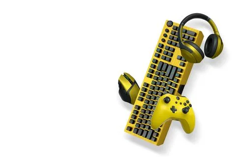Gaming headset, console controller, ergonomic mouse, and RGB keyboard isolated Stock Illustration