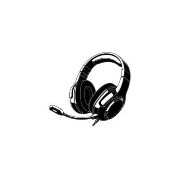Gaming headset with microphone engraving: e-sports audio equipment icon Stock Illustration