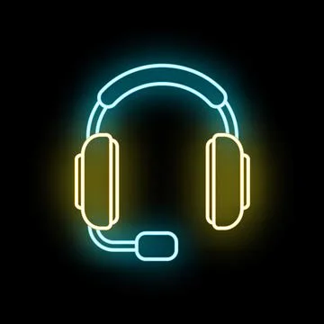 Gaming headset neon icon glowing on black background Stock Illustration