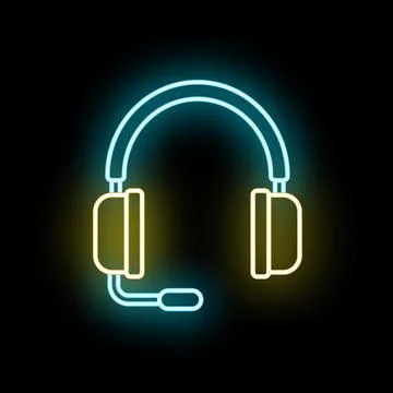 Gaming headset neon icon glowing in dark Stock Illustration