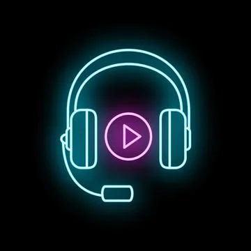 Gaming headset with play button neon light concept Stock Illustration
