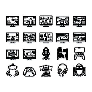 Gaming icon set presenting computer device and accessories イラスト素材