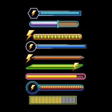 Gaming interface energy and progress bars collection Stock Illustration