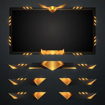 Gaming interface golden live stream overlay webcam border frame Stock Illustration