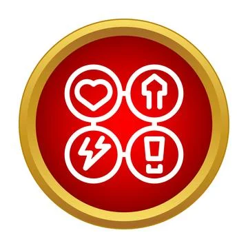Gaming interface status icons on red background Stock Illustration