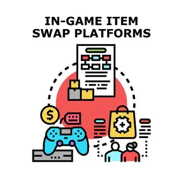 Gaming item swap platform managing digital transactions Stock Illustration