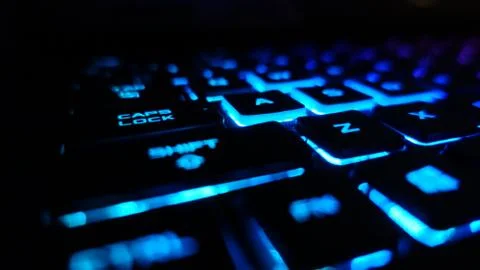 Gaming Keyboard Blue Lights Shift Key Stock Photos