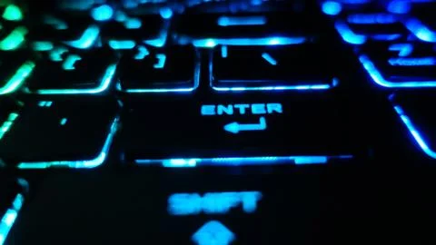 Gaming Keyboard With Led Light Display Enter Key Green Blue Lights Stock Photos
