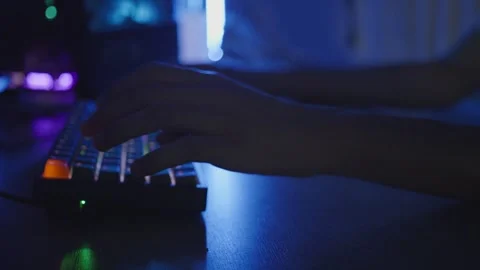 Gaming Keyboard in Low-Light Setting Stock Footage 319415269