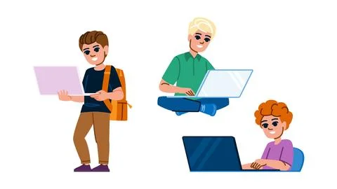 Gaming kid boy laptop vector Illustrazione stock