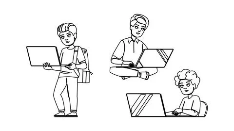 Gaming kid boy laptop vector Stock Illustration
