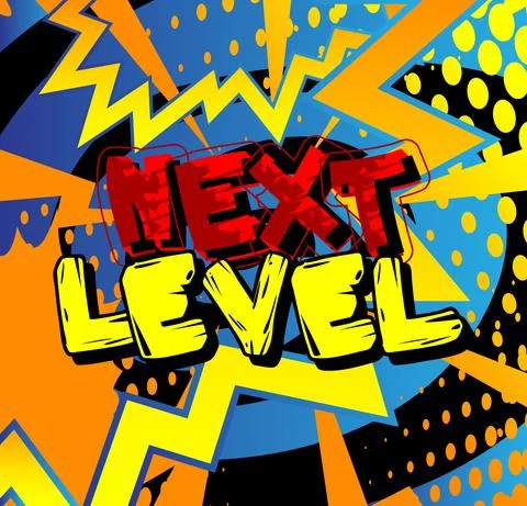 Gaming level, Game progress related words, quote on Comic book style backgrou Stock Illustration