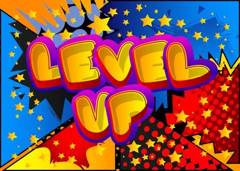 Gaming level, Game progress related words, quote on Comic book style backgrou Illustrazione stock