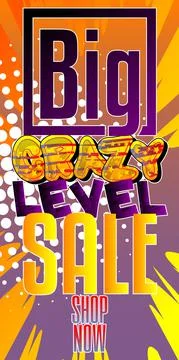 Gaming level, Game progress related special offer, sale words, quote on Comic Stock Illustration