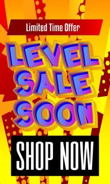 Gaming level, Game progress related special offer, sale words, quote on Comic Illustrazione stock