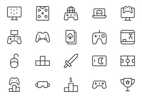 Gaming line icon set. Editable Stroke Icon Collection. Includes phone gamin.. Stock Illustration