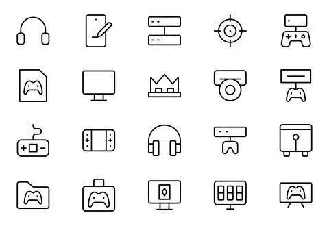 Gaming line icon set. Editable Stroke Icon Collection. Includes phone gamin.. Stock Illustration