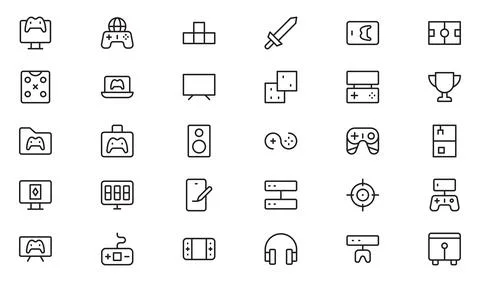 Gaming line icon set. Editable Stroke Icon Collection. Includes phone gamin.. Stock Illustration