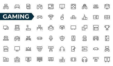 Gaming line icon set. Editable Stroke Icon Collection. Includes phone gamin.. Stock Illustration