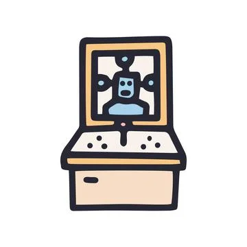 Gaming machine with robot color vector doodle simple icon Stock Illustration