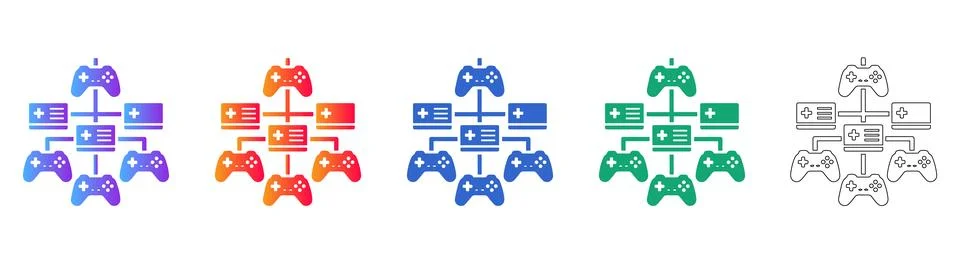 Gaming Network and Data Management Icons Stock Illustration