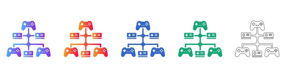 Gaming Network and Multiplayer Connectivity Icons Stock Illustration