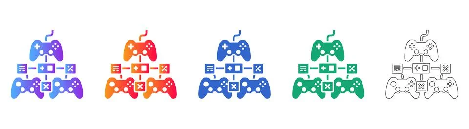 Gaming Network Connection Icons in Gradient and Outline 스톡 일러스트