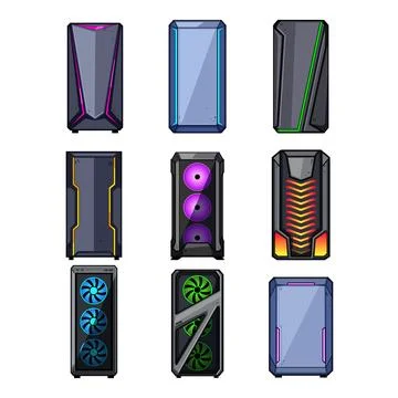 Gaming pc computer tower cases collection Illustrazione stock