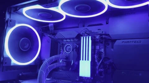 Gaming Pc Glowing Blue In The Dark - The System Unit Of A Modern Computer Stock Footage 242395641