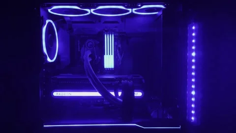 Gaming Pc Glowing Blue In The Dark - The System Unit Of A Modern Computer Stock Footage 242396095