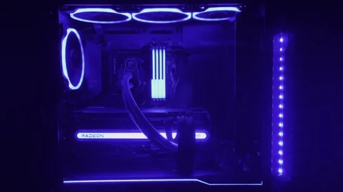 Gaming Pc Glowing Blue In The Dark - The System Unit Of A Modern Computer Stock Footage 242396159
