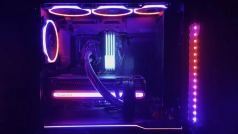 Gaming Pc Glowing Blue In The Dark - The System Unit Of A Modern Computer Stock Footage 242396242