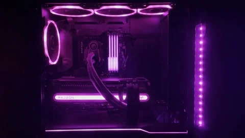 Gaming Pc Glowing Pink In The Dark - The System Unit Of A Modern Computer Stock Footage 242395861