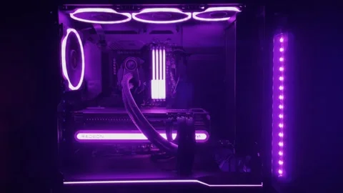 Gaming Pc Glowing Pink In The Dark - The System Unit Of A Modern Computer Stock Footage 242395976