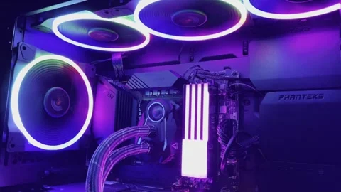 Gaming Pc Glowing Rainbow In The Dark - The System Unit Of A Modern Computer Stock Footage 242395945