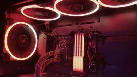 Gaming Pc Glowing Red In The Dark - The System Unit Of A Modern Computer Stock Footage 242395737