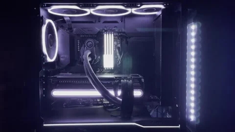 Gaming Pc Glowing White In The Dark - The System Unit Of A Modern Computer Stock Footage 242396154
